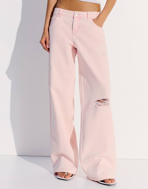 Bershka – Rosa byxor med revor och tvättad finish, 2 av 4