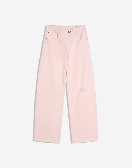 Bershka – Rosa byxor med revor och tvättad finish, 4 av 4