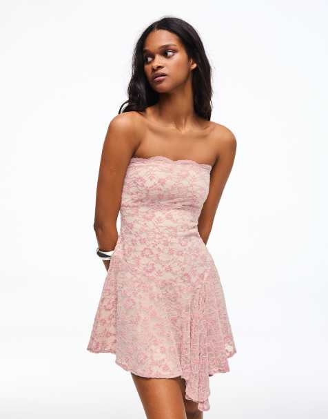 Bershka – Rosa miniklänning i bandeau-modell - view 1
