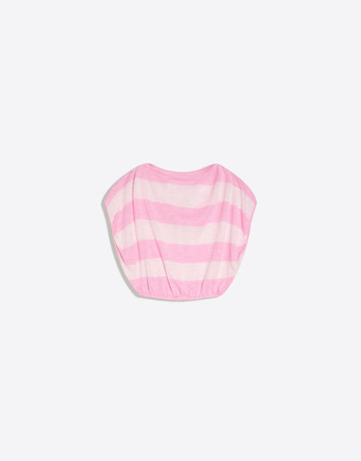 Bershka – Rosa, randig, asymmetrisk tröja, 3 av 3