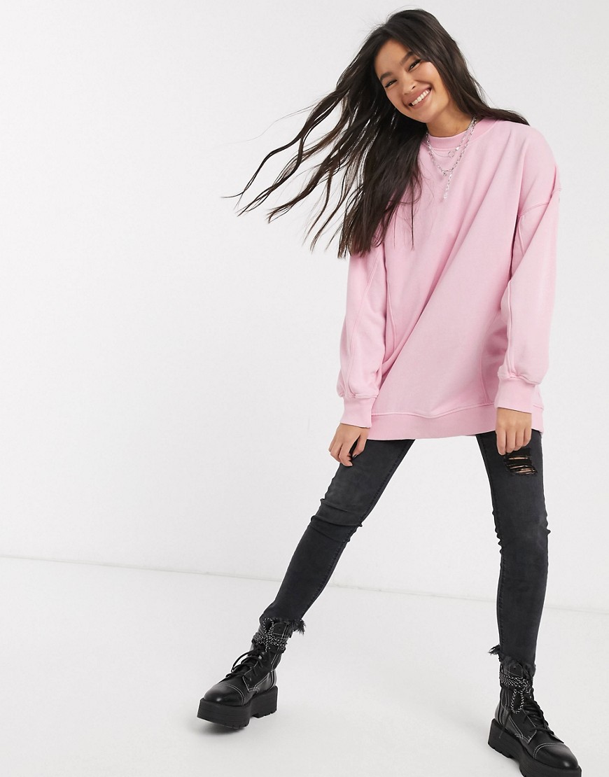 Bershka – Rosa, stentvättad sweatshirt