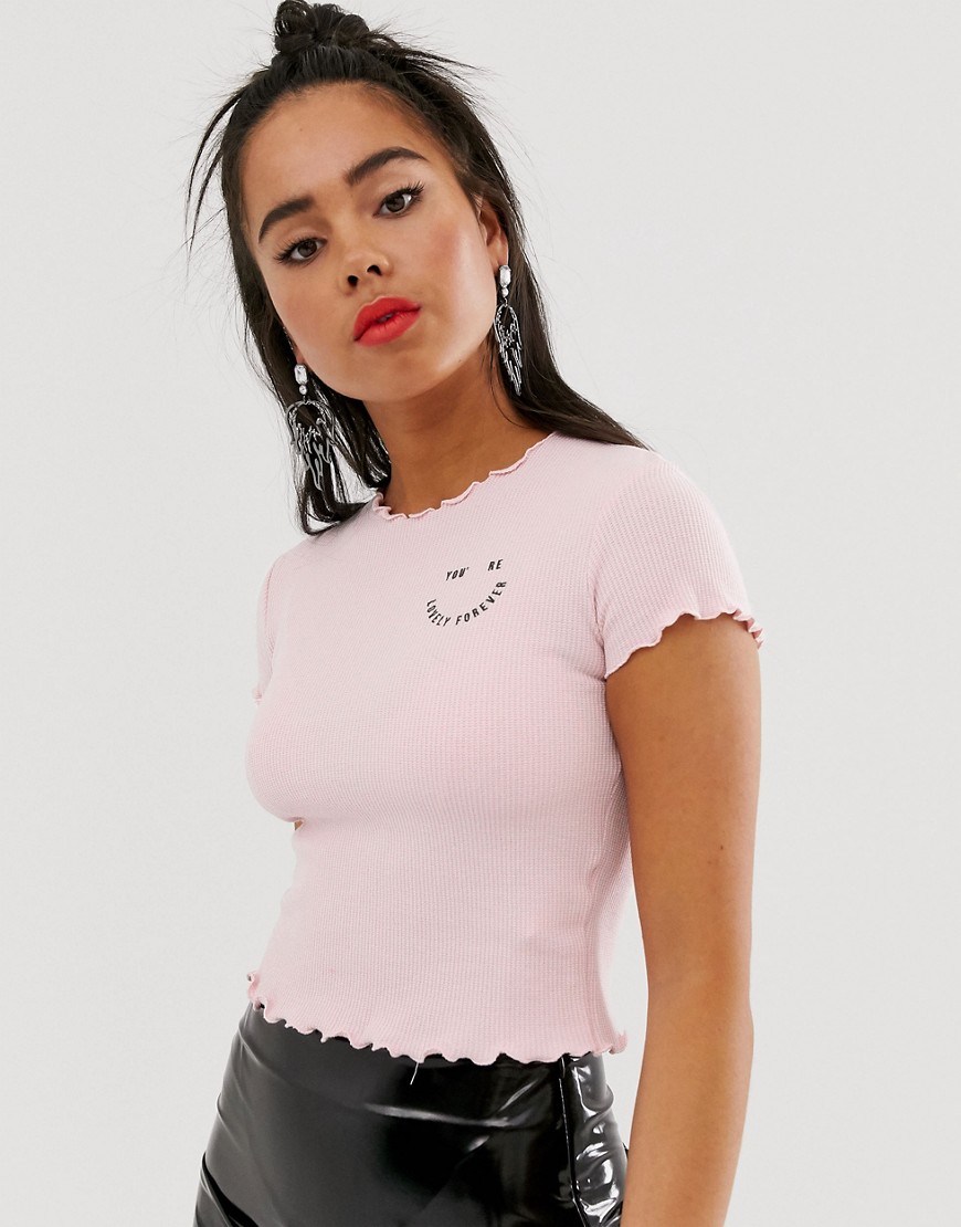 Bershka – Rosa t-shirt med tryck