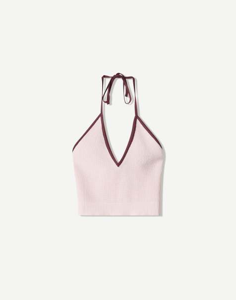 Bershka – Rosa topp med halterneck och kontrasterande design - view 1