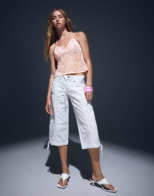 Bershka – Rosa topp med halterneck, spets och paljetter, 2 av 4