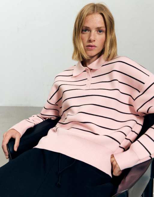 Bershka – Rosa tröja med pikékrage