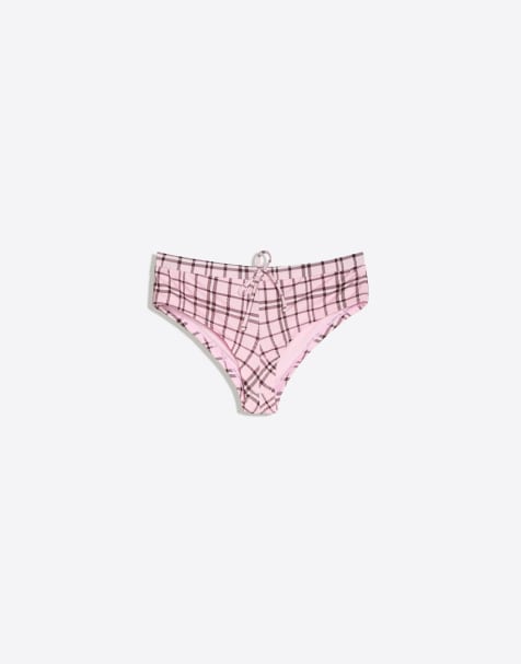 Bershka – Rosarutig bikiniunderdel i culotte-modell - view 1
