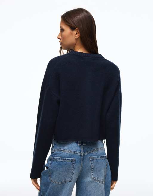 Bershka Round neck button-up knit cardigan in blue, 3 of 5