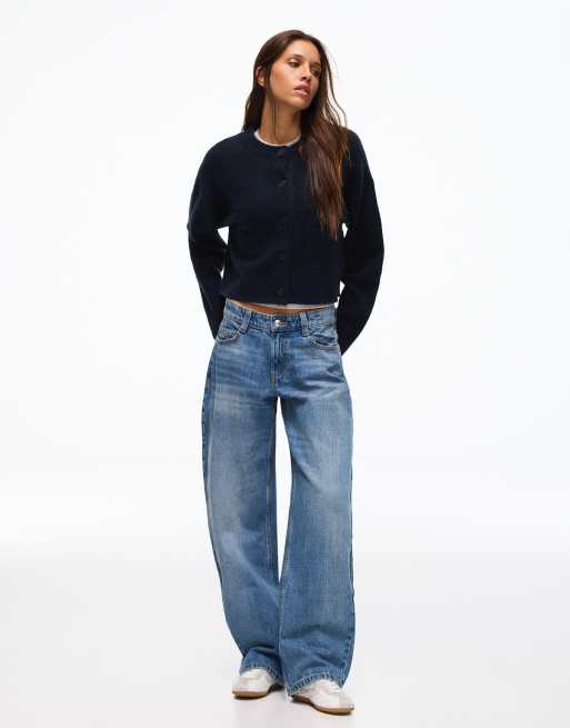 Bershka Round neck button-up knit cardigan in blue, 4 of 5