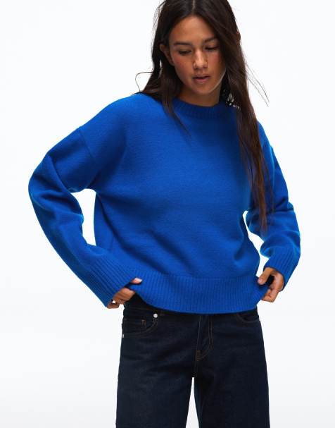 Bershka Round neck jumper in blue - view 1