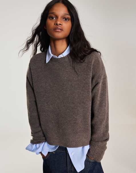 Bershka Round neck jumper in brown - view 1
