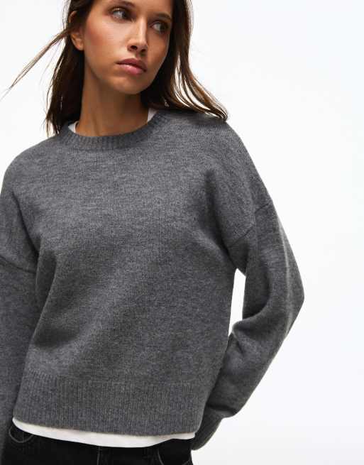 Bershka Round neck jumper in grey, 2 of 5
