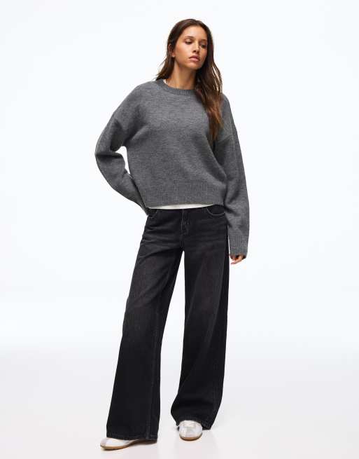 Bershka Round neck jumper in grey, 4 of 5