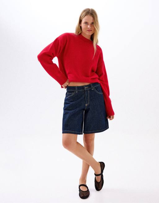 Bershka Round neck jumper in red, 2 of 5