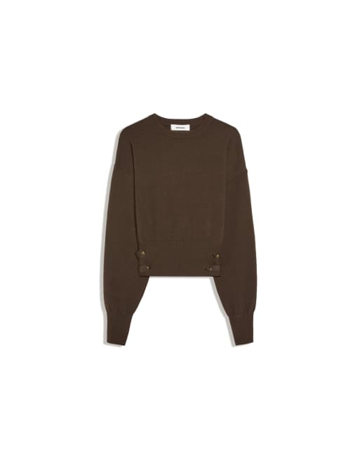 Bershka Round neck jumper with button detail in khaki, 2 of 2