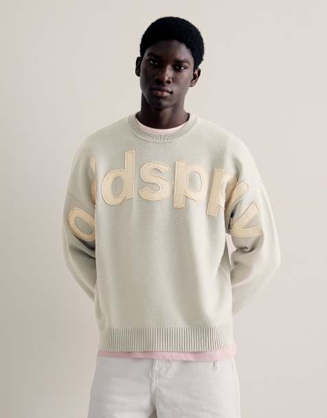 Bershka Round neck patch jumper in beige - view 1