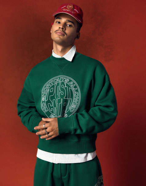 Bershka Round neck print sweatshirt in green - view 1