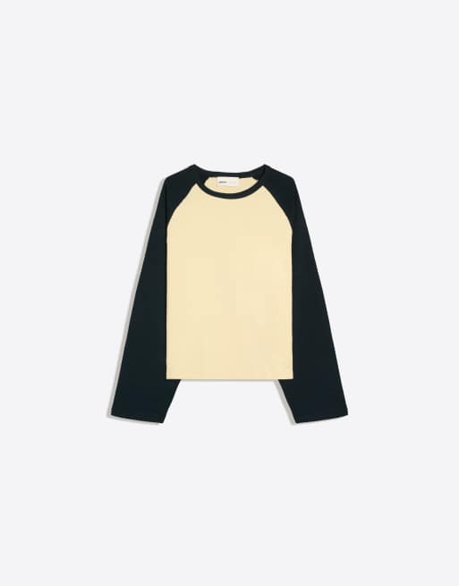 Bershka round neck raglan jumper in yellow, 4 of 5