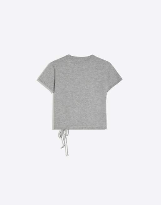 Bershka Round neck short-sleeved t-shirt in grey, 6 of 6