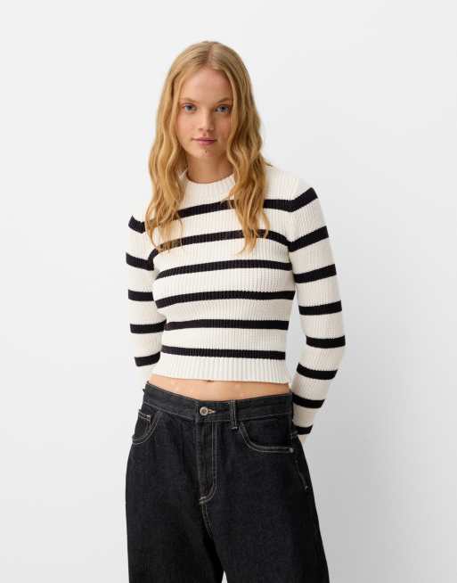 Bershka round neck sweater in black - BLACK