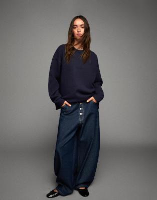 Bershka Round neck sweater in denim blue