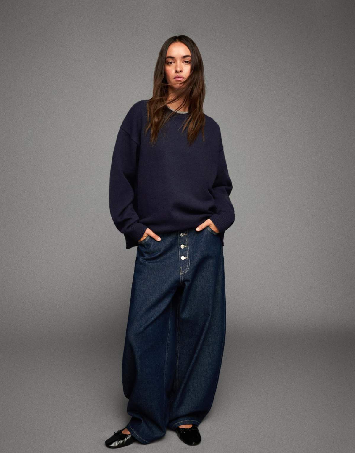Bershka Round neck sweater in denim blue
