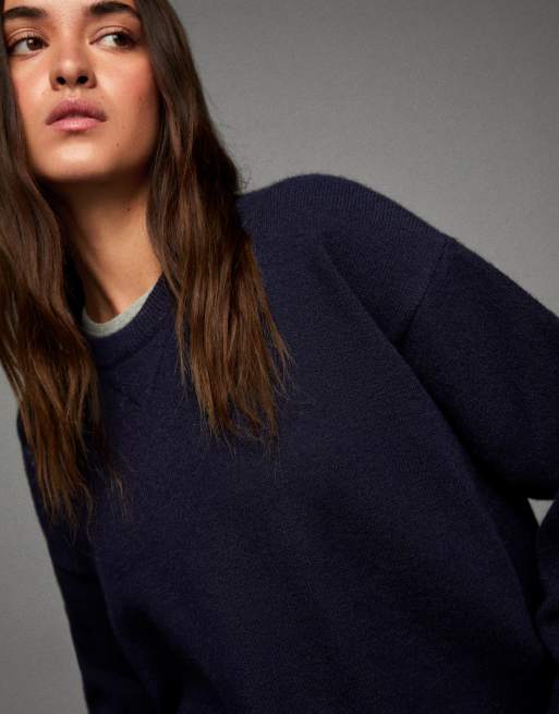 Bershka Round neck sweater in denim blue