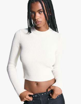 Bershka round neck sweater in white