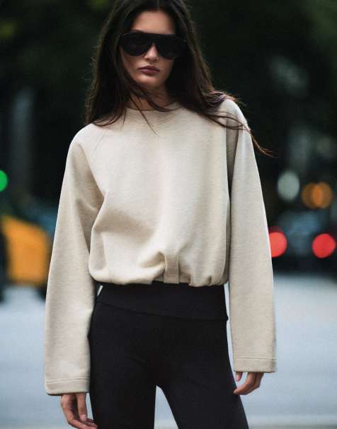 Bershka Round neck sweatshirt with gathered hem in light grey - view 1