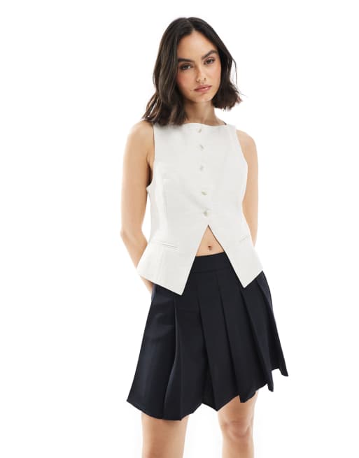 Bershka round neck vest in ecru