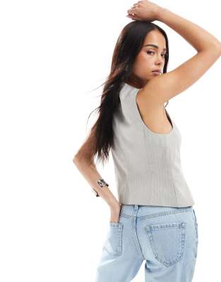 Bershka Round Neck Vest In Gray