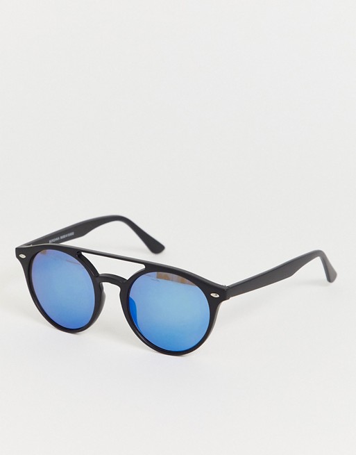Bershka round sunglasses with brow bar in black
