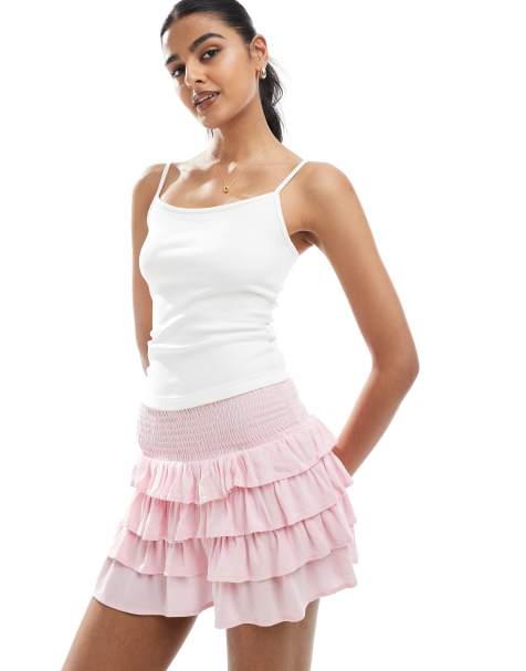 Bershka – Różowa warstwowa spódnica mini - view 1