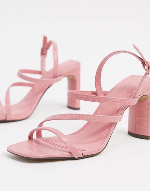 Bershka – Różowe sandały na obcasie z paseczkami, 4 z 4