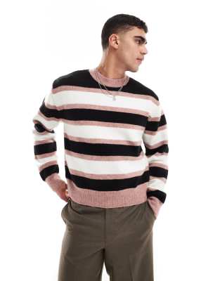 Bershka – Różowy dzianinowy sweter w paski - view 1