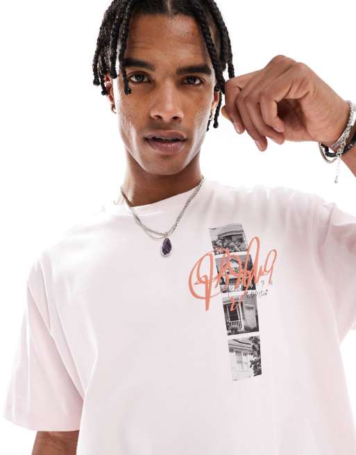 Bershka – Różowy T-shirt z nadrukiem na plecach, 2 z 4