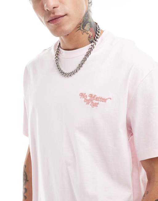 Bershka – Różowy T-shirt z napisem No Matter What