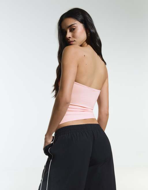 Bershka Ruched bandeau top in pink, 2 of 5