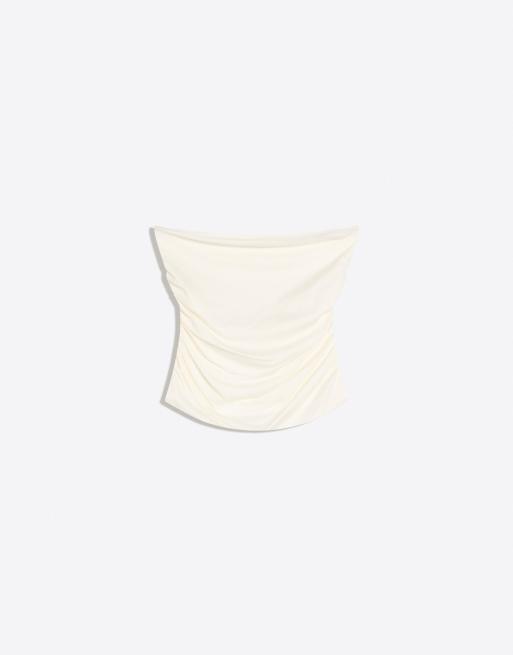 Bershka Ruched bandeau top in white, 5 of 5