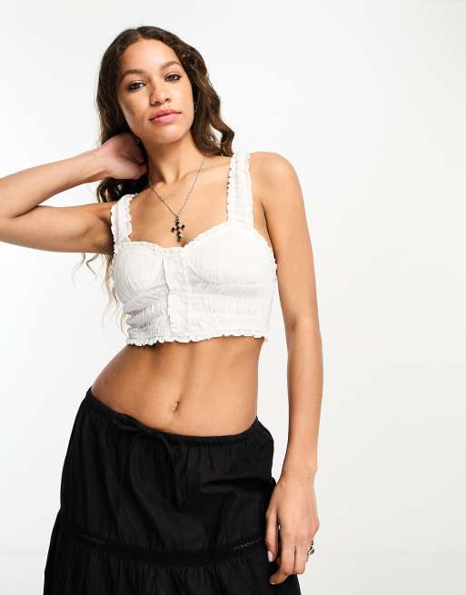 Bershka cut out corset detail knitted top in cream