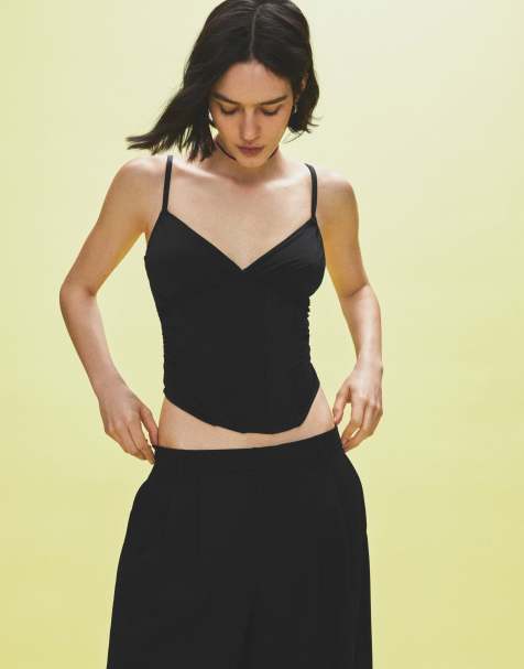 Bershka Ruched corset top in black - view 1