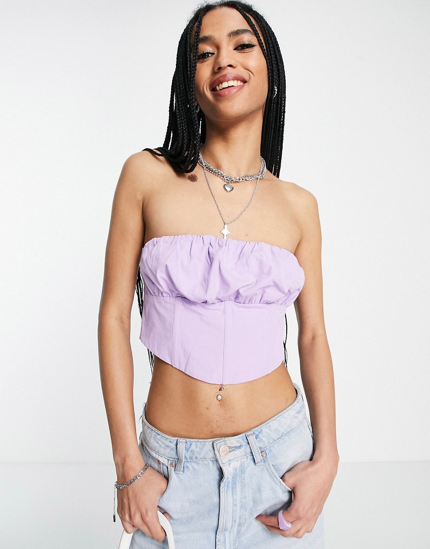 Bershka ruched detail corset top in lilac - part of a set-Purple