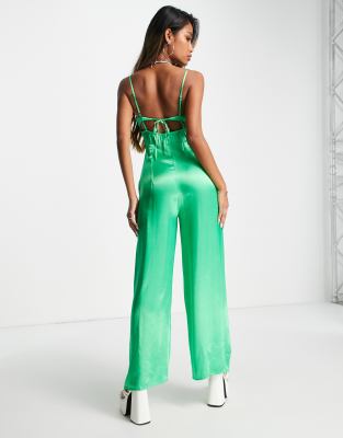 green satin jumpsuit