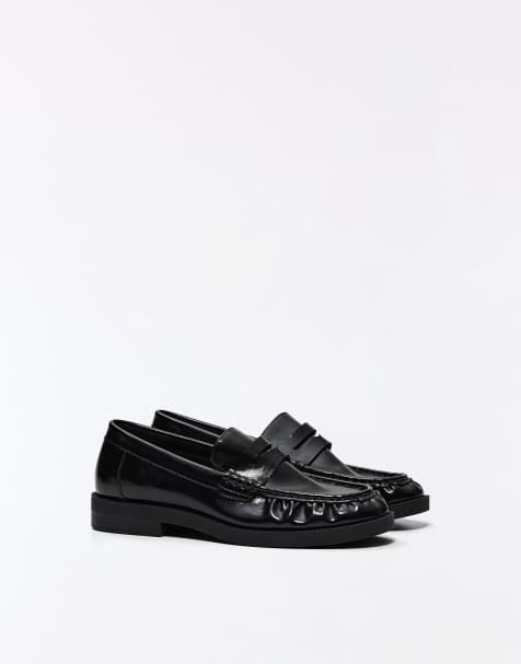 Bershka Ruched loafers in black - view 1