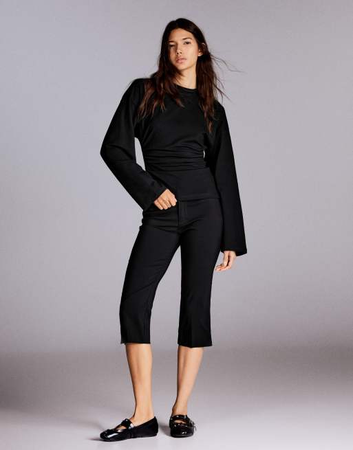 Bershka Ruched long sleeve t-shirt in black, 2 of 5