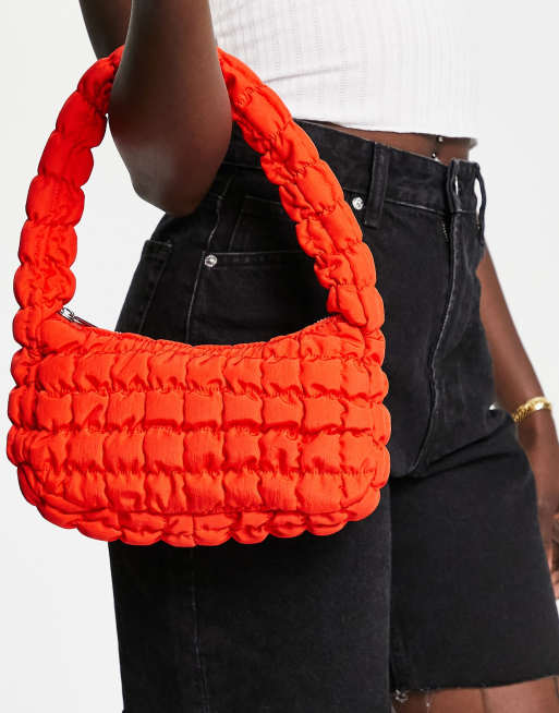 Bershka ruched shoulder bag in red, 1 of 4