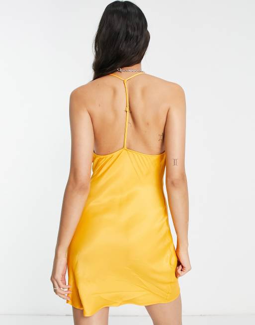 Short yellow clearance satin dress