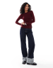 Bershka ruched side long sleeve t-shirt in burgundy | ASOS