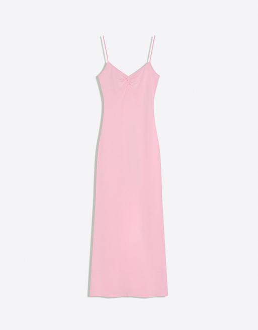pink bershka dress Bershka Crochet Bralet Detail Mini Dress In Hot Pink