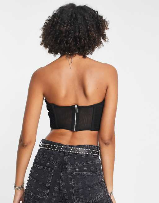 Bershka ruched structured corset top in black