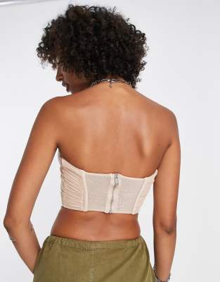 Bershka Ruched Structured Corset Top In White